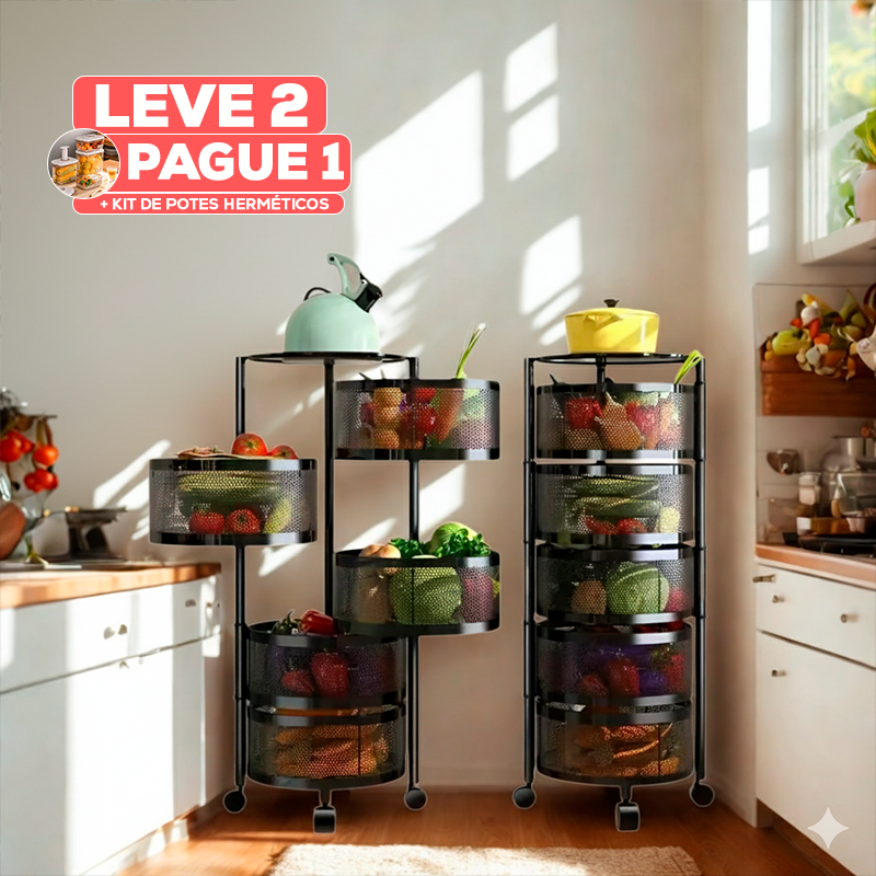 [Leve 2 Pague 1] MetalRack 360° Organizador Giratório Multifunções + BRINDE: Kit de Potes Herméticos